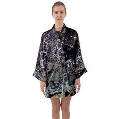 Black Marble Abstract Pattern Texture Long Sleeve Satin Kimono by Jancukart