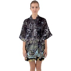 Black Marble Abstract Pattern Texture Half Sleeve Satin Kimono  by Jancukart