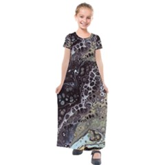 Black Marble Abstract Pattern Texture Kids  Short Sleeve Maxi Dress by Jancukart