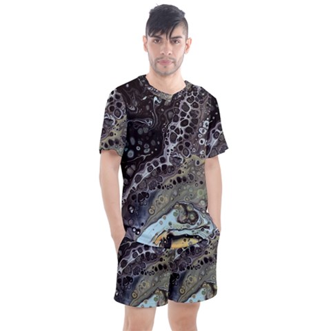 Black Marble Abstract Pattern Texture Men s Mesh Tee And Shorts Set by Jancukart