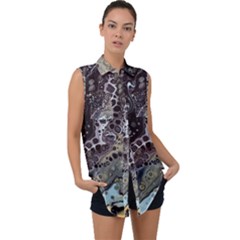 Black Marble Abstract Pattern Texture Sleeveless Chiffon Button Shirt