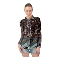 Black Marble Abstract Pattern Texture Long Sleeve Chiffon Shirt