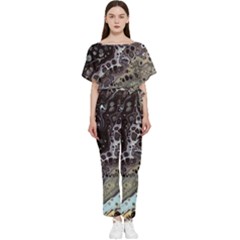 Black Marble Abstract Pattern Texture Batwing Lightweight Chiffon Jumpsuit by Jancukart