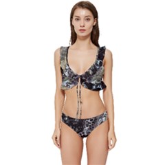 Black Marble Abstract Pattern Texture Low Cut Ruffle Edge Bikini Set