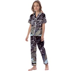 Black Marble Abstract Pattern Texture Kids  Satin Short Sleeve Pajamas Set by Jancukart