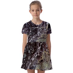 Black Marble Abstract Pattern Texture Kids  Short Sleeve Pinafore Style Dress