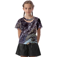 Black Marble Abstract Pattern Texture Kids  Front Cut Tee