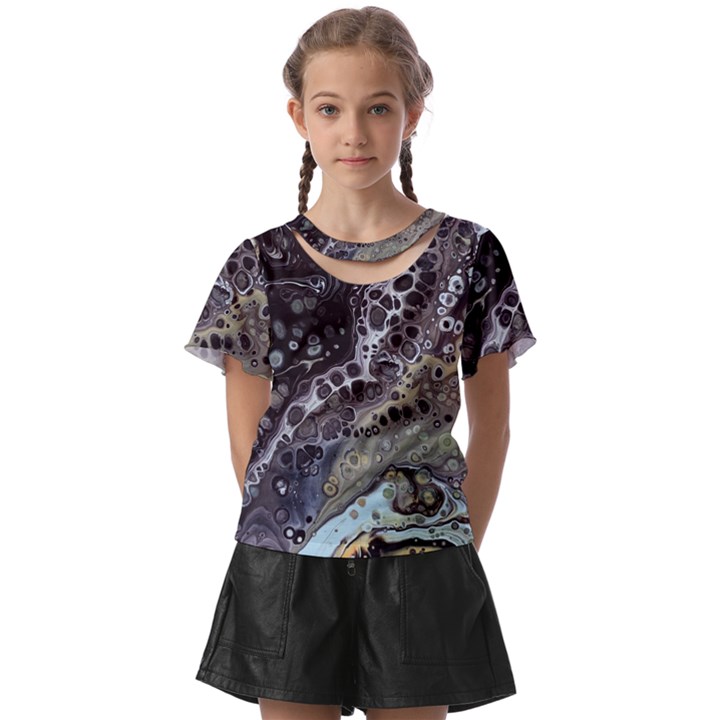 Black Marble Abstract Pattern Texture Kids  Front Cut Tee