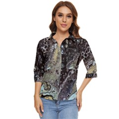 Black Marble Abstract Pattern Texture Women s Quarter Sleeve Pocket Shirt