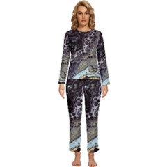 Black Marble Abstract Pattern Texture Womens  Long Sleeve Lightweight Pajamas Set by Jancukart