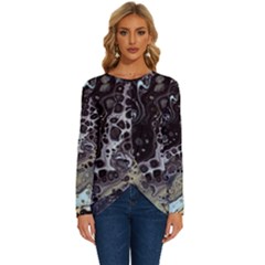 Black Marble Abstract Pattern Texture Long Sleeve Crew Neck Pullover Top