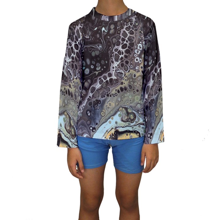 Black Marble Abstract Pattern Texture Kids  Long Sleeve Swimwear