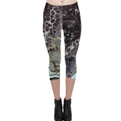 Black Marble Abstract Pattern Texture Capri Leggings 