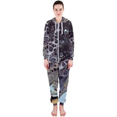 Black Marble Abstract Pattern Texture Hooded Jumpsuit (ladies) by Jancukart