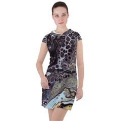 Black Marble Abstract Pattern Texture Drawstring Hooded Dress