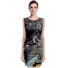 Black Marble Abstract Pattern Texture Classic Sleeveless Midi Dress by Jancukart