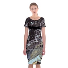 Black Marble Abstract Pattern Texture Classic Short Sleeve Midi Dress