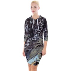 Black Marble Abstract Pattern Texture Quarter Sleeve Hood Bodycon Dress