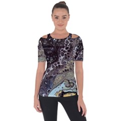 Black Marble Abstract Pattern Texture Shoulder Cut Out Short Sleeve Top