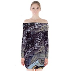 Black Marble Abstract Pattern Texture Long Sleeve Off Shoulder Dress