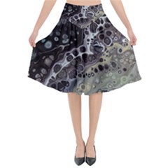 Black Marble Abstract Pattern Texture Flared Midi Skirt by Jancukart