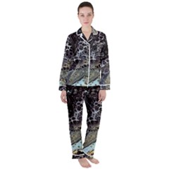 Black Marble Abstract Pattern Texture Women s Long Sleeve Satin Pajamas Set	 by Jancukart