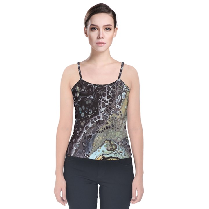 Black Marble Abstract Pattern Texture Velvet Spaghetti Strap Top