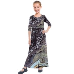 Black Marble Abstract Pattern Texture Kids  Quarter Sleeve Maxi Dress