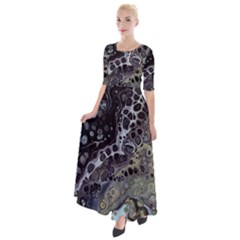 Black Marble Abstract Pattern Texture Half Sleeves Maxi Dress by Jancukart