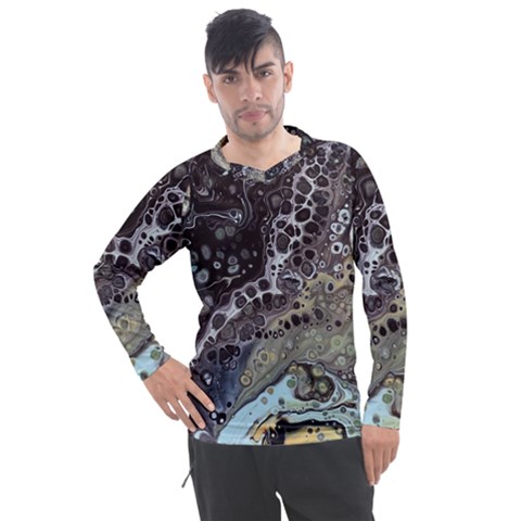 Black Marble Abstract Pattern Texture Men s Pique Long Sleeve Tee by Jancukart