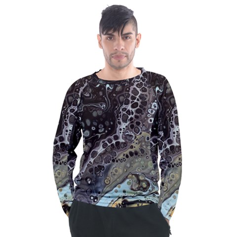 Black Marble Abstract Pattern Texture Men s Long Sleeve Raglan Tee by Jancukart