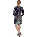 Black Marble Abstract Pattern Texture Long Sleeve Hoodie Dress View2