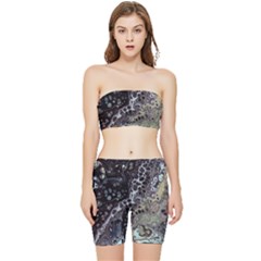 Black Marble Abstract Pattern Texture Stretch Shorts And Tube Top Set