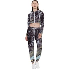 Black Marble Abstract Pattern Texture Cropped Zip Up Lounge Set by Jancukart