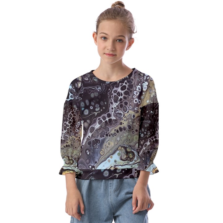 Black Marble Abstract Pattern Texture Kids  Cuff Sleeve Top