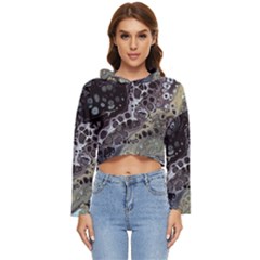 Black Marble Abstract Pattern Texture Women s Lightweight Cropped Hoodie