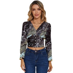 Black Marble Abstract Pattern Texture Long Sleeve V-neck Top