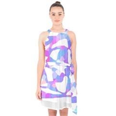 Silhouette Design T- Shirt Silhouette Design Abstract Maze Geometric Abstract Colours T- Shirt Halter Collar Waist Tie Chiffon Dress by maxcute