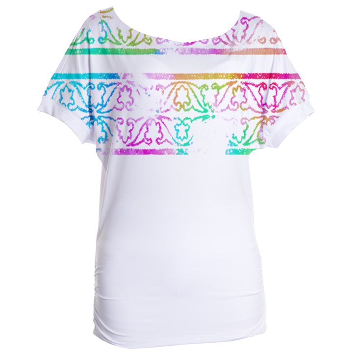 Silhouette Design T- Shirt Vintage Leaves Silhouette Design Border Pastel Colours T- Shirt Women s Oversized Tee