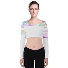 Silhouette Design T- Shirt Vintage Leaves Silhouette Design Border Pastel Colours T- Shirt Velvet Long Sleeve Crop Top by maxcute