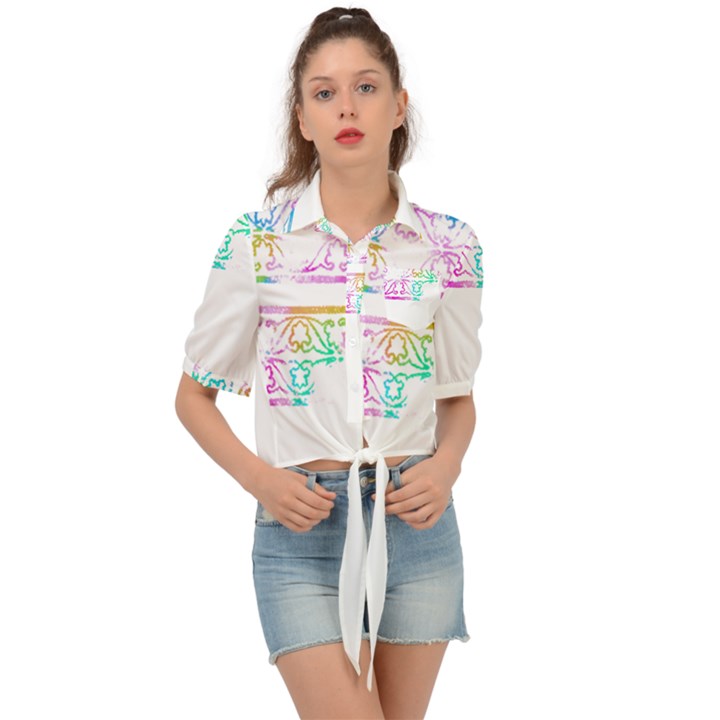 Silhouette Design T- Shirt Vintage Leaves Silhouette Design Border Pastel Colours T- Shirt Tie Front Shirt 