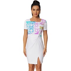 Silhouette Design T- Shirt Vintage Leaves Silhouette Design Border Pastel Colours T- Shirt Fitted Knot Split End Bodycon Dress