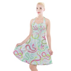 Snake T- Shirt Snakes Pattern T- Shirt Halter Party Swing Dress  by maxcute