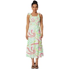 Snake T- Shirt Snakes Pattern T- Shirt Tie-strap Tiered Midi Chiffon Dress