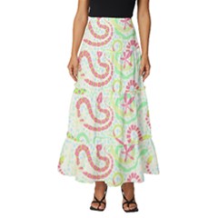 Snake T- Shirt Snakes Pattern T- Shirt Tiered Ruffle Maxi Skirt