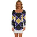 Space T- Shirt Space Pattern T- Shirt Long Sleeve Square Neck Bodycon Velour Dress View1