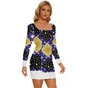 Space T- Shirt Space Pattern T- Shirt Long Sleeve Square Neck Bodycon Velour Dress View3