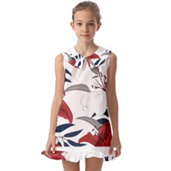 Special T- Shirt Special Flowers Pattern T- Shirt Kids  Pilgrim Collar Ruffle Hem Dress