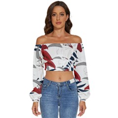 Special T- Shirt Special Flowers Pattern T- Shirt Long Sleeve Crinkled Weave Crop Top