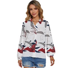 Special T- Shirt Special Flowers Pattern T- Shirt Women s Long Sleeve Button Down Shirt